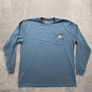Carhartt Shirt Mens XL Blue Long Sleeve Original Fit Pocket Workwear T-Shirt‎